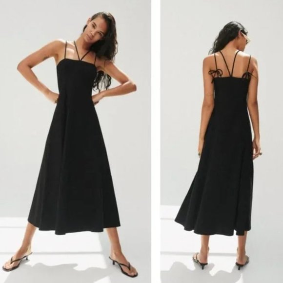 Zara Dresses & Skirts - NWT Zara Strappy Linen Blend Midi Dress in Black Blogger Favorite Linen Blend